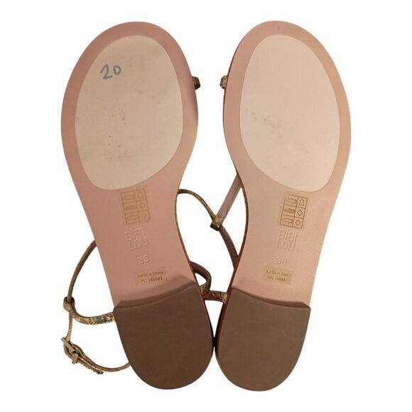 Bibi Lou Sandal Flat Toe Ring T-Strap Gold Snake Leather Women's 38/US 8 - Picture 6 of 7